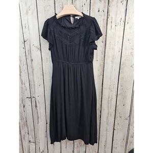 BALTICBORN Black Lace Trim Ruffle Sleeve Midi Peasanbt Prairie‎ Dress Womens XL
